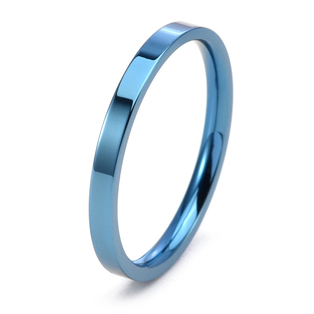Korean Couple Rings for Women & Men Titanium Steel 2mm Thin Band Minimalist Jewelry Polished Smooth Stackable Matching Rings