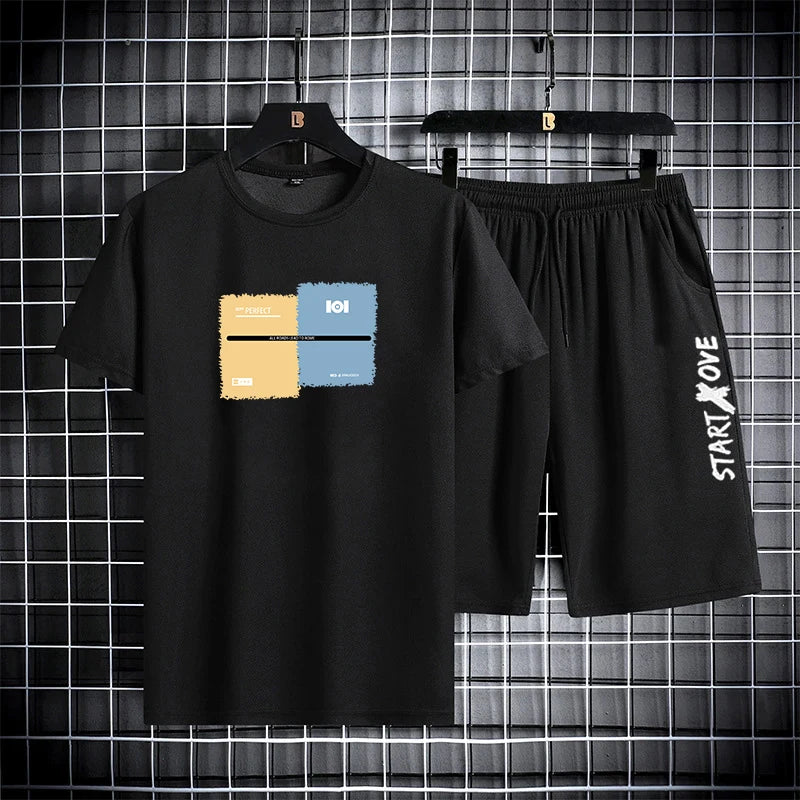 Trendy Suits for men  Men's Summer Shorts Set Gym Outfit Student Short Sleeve Tee 2 Piece Set Tracksuits Men Casual Men Clothing - The world bestselling 