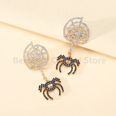Funny Halloween Jewelry Women's Rhinestone Spider Web Dangle Earrings Party Prom Holiday Gift Accessories