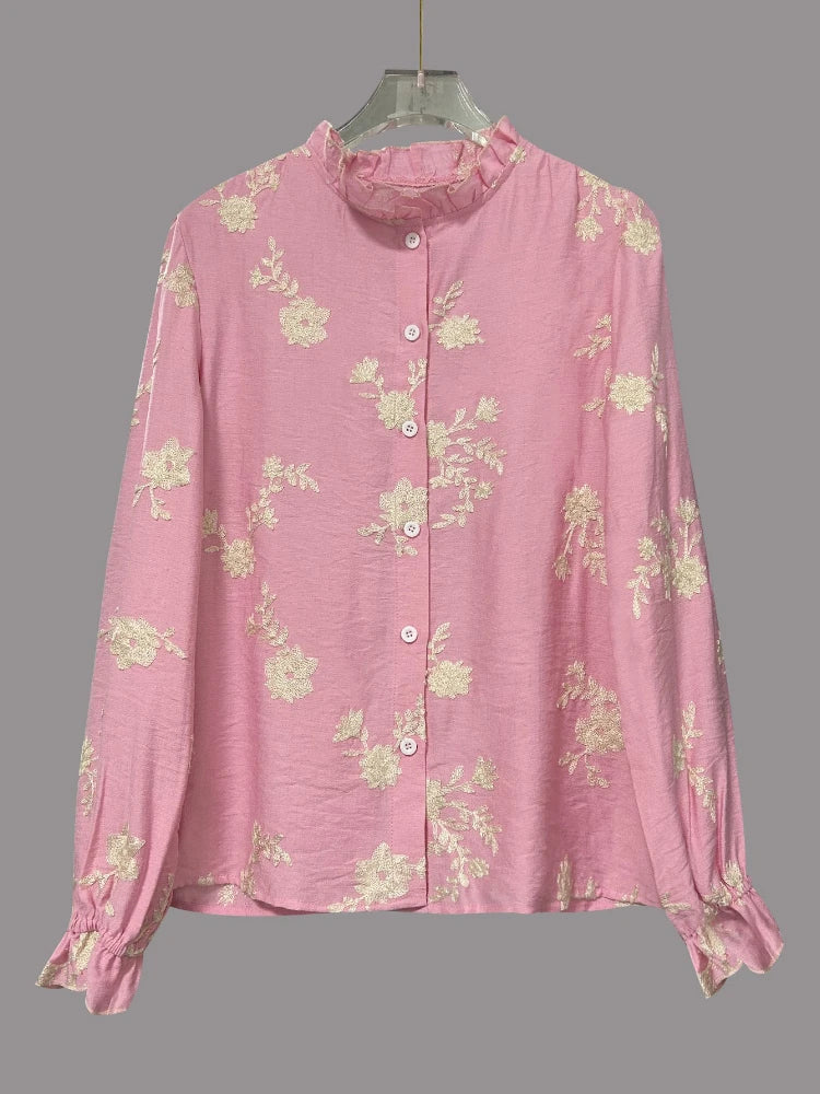 Women's Clothing 2025 Spring Autumn Fashion Casual Long-sleeved Printed Blouse with A Collar and Puff Sleeves Office Lady Shirt - The world bestselling 