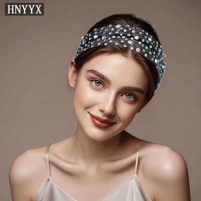 HNYYX Shiny Rhinestone Wide Mesh Baroque Hair Accessories Fashionable Hair Piece Wedding Party Headwear for Women A66