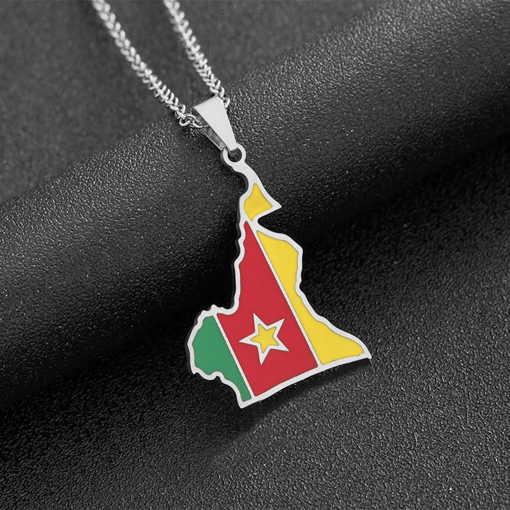 Stainless Steel Enamel Cameroon Map Flag Necklace Unisex Couple Ethnic Patriotic Jewelry Gift Hot Sale European Style