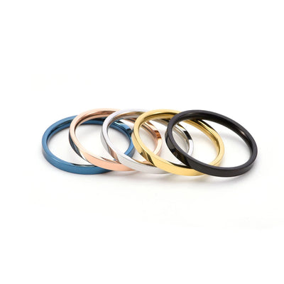 Korean Couple Rings for Women & Men Titanium Steel 2mm Thin Band Minimalist Jewelry Polished Smooth Stackable Matching Rings