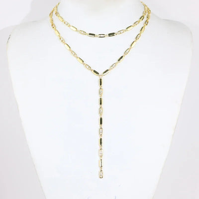 2025 new fashion gold color ladies inlaid zircon Y necklace paper clip necklace shiny jewelry