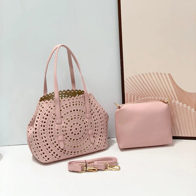 Women's Designer Brand Luxury Round Wave Large Capacity Shopping Tote Handbag Carved Basket Lady Shoulder Crossbody Mother Bag