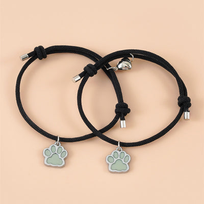 2pcs magnetic couple heart bracelet for men friendship lover jewelry glow in the dark pet dog cat animal paw bracelets For women