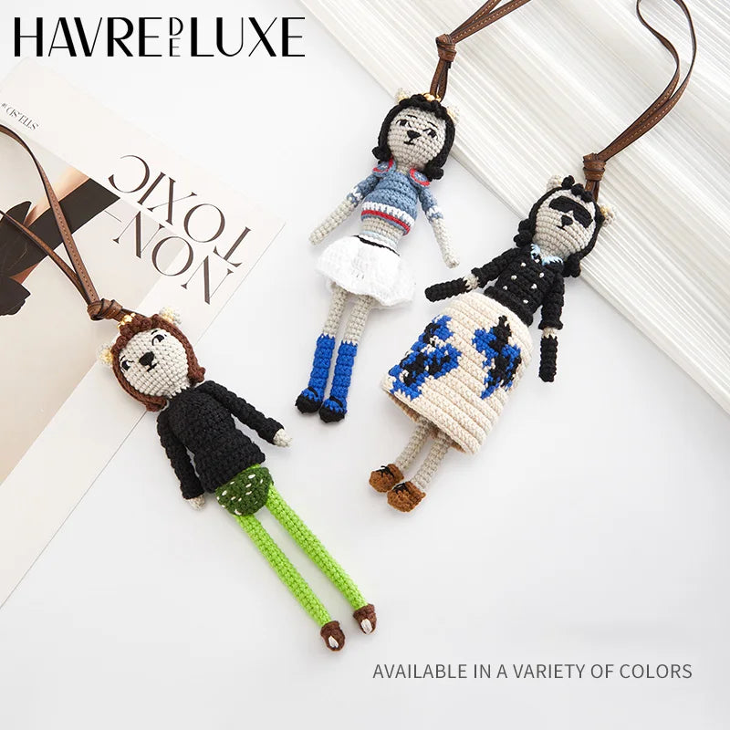 Cute doll bag pendant knitted humanoid bag charm braided keychain car pendant Women's Bag Accessories