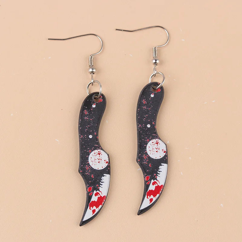 Halloween Earrings Funky Spooky Quirky Earrings Bloody Knife Axe Dangle Earrings Creepy Acrylic for Women Girls Jewelry Gifts