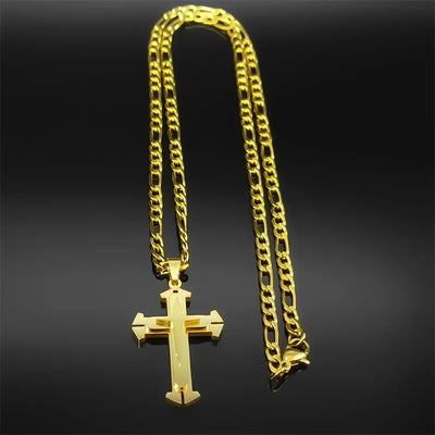 Christian Cross Pendant Necklace for Women Men Stainless Steel Gold Color Punk Religion Luxury Chain Jewery collar 8228-QKC