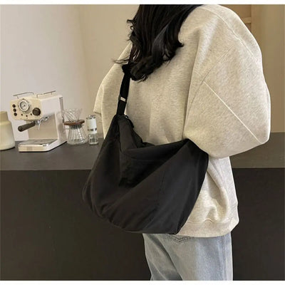 Women Girls Crossbody Shoulder Bags Fashionable Solid Color Nylon Bags Tote Bag Outdoor Travel Ultra-large Capacity Bags