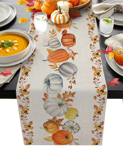 Thanksgiving Autumn Pumpkin Maple Leaf Dining Table Runner Wedding Decor Linen Table Runner Dining Table Christmas Decoration