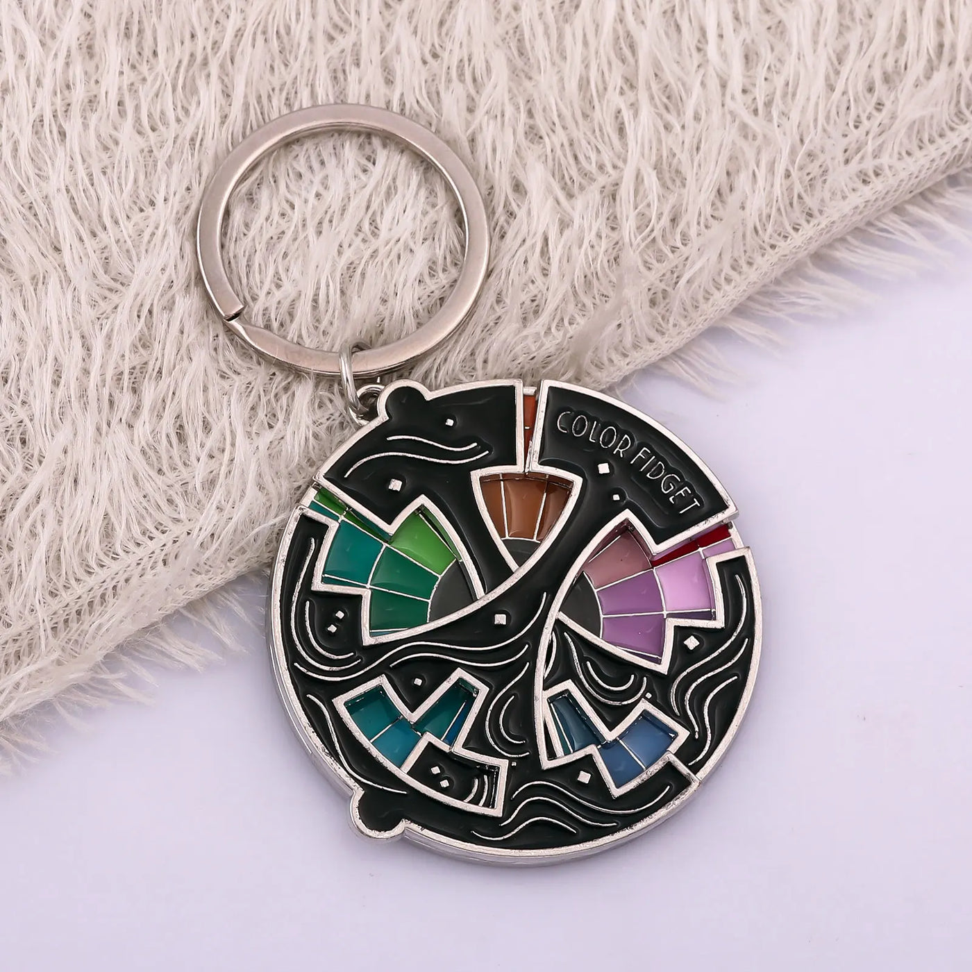 Color Design Colourful Anxiety Relief Badge Color Fidget Wheel Keychain Pendant Relieve Stress Quickly Identify Tonal Jewelry
