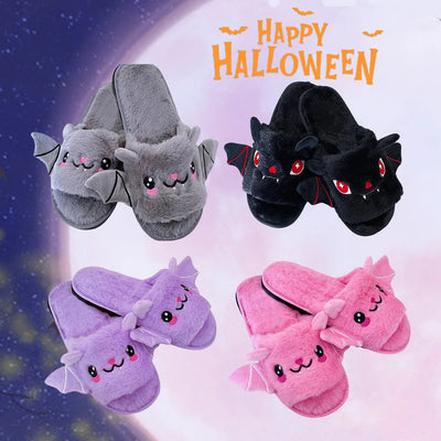 Halloween New Bat Plush Shoes Lightweight Home Fuzzy Slippers Women Men Flip Flops Cartoon Kid Adults Flat Slides for Party - The world bestselling 