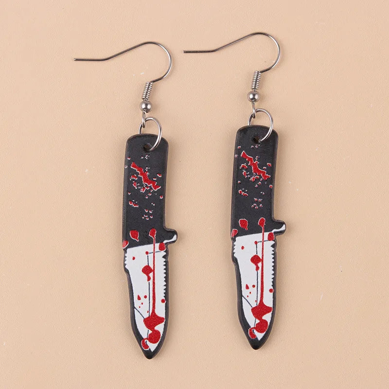 Halloween Earrings Funky Spooky Quirky Earrings Bloody Knife Axe Dangle Earrings Creepy Acrylic for Women Girls Jewelry Gifts