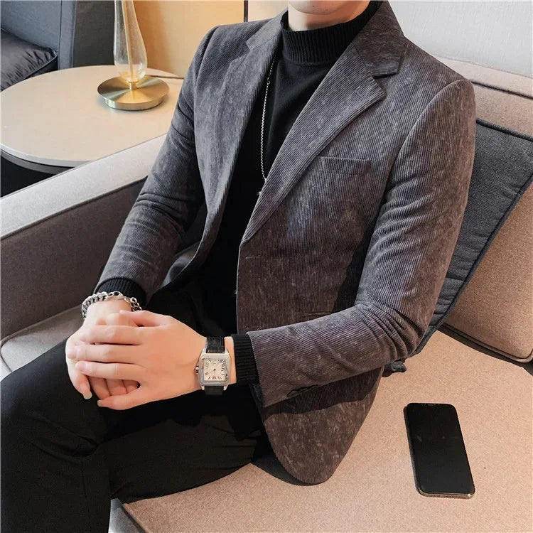 Man Suits and Blazers Single Breasted New In Coats Clothing Handsome Elegant Corduroy Jacket for Men Spring Clothes Fashionable - The world bestselling 