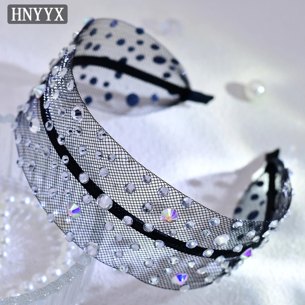 HNYYX Shiny Rhinestone Wide Mesh Baroque Hair Accessories Fashionable Hair Piece Wedding Party Headwear for Women A66