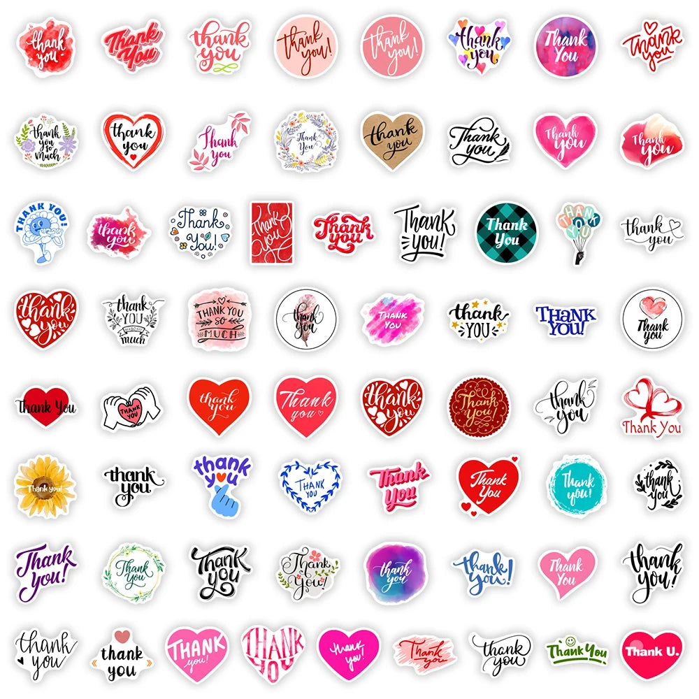 Thank You Stickers DIY Gift Toys Decorative Decal for Scrapbook Junk Journals Laptop Luggage Bottles Waterproof Sealing Sticker