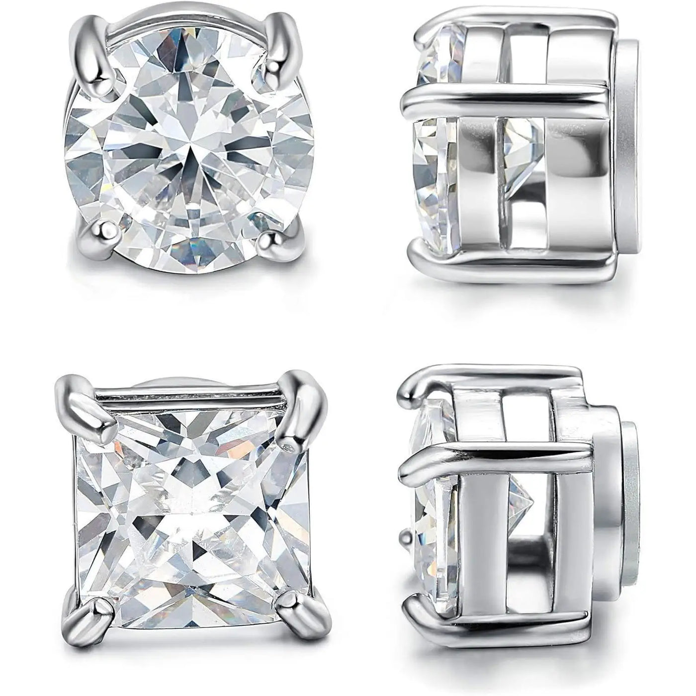 2 Pairs Stainless Steel Magnetic Stud Earrings for Men Women Non-piercing CZ Hypoallergenic 5-8MM