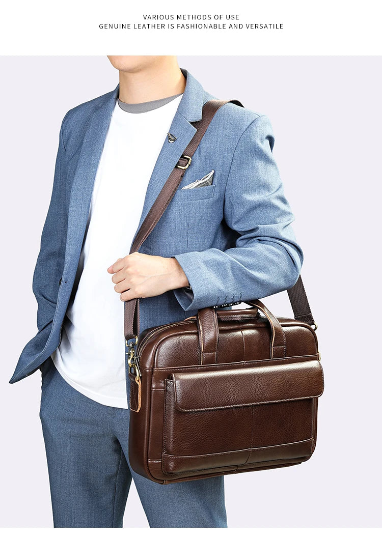 Men's Briefcase Leather Large Capacity Computer Business Shoulder Crossbody Bag Casual Cowhide Handbag For Men