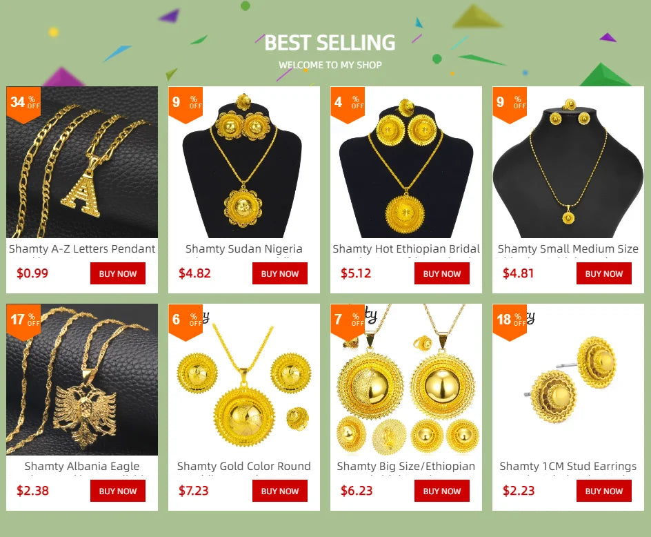 Shamty Hot Ethiopian Bridal Jewelry Sets African Nigeria Sudan Eritrea Kenya Pure Gold Color Habasha Style Wedding Sets D30019