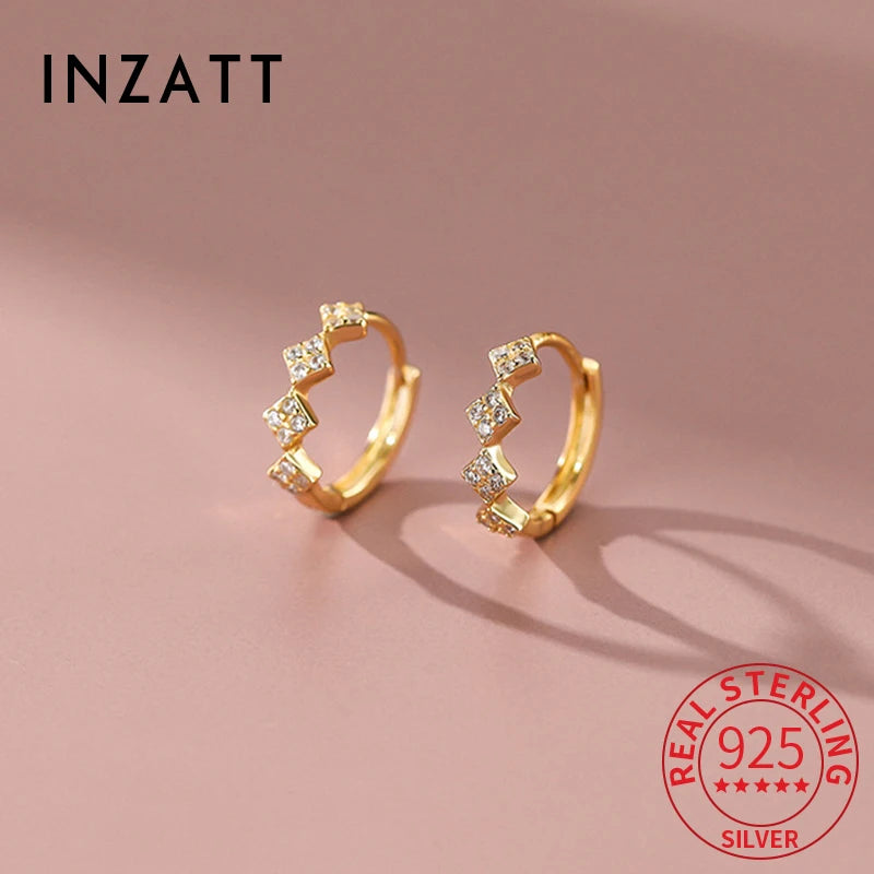 INZATT Real 925 Sterling Silver Zircon Square Hoop Earrings for Women Party Classic Fine Jewelry Geometric 2024 Accessories