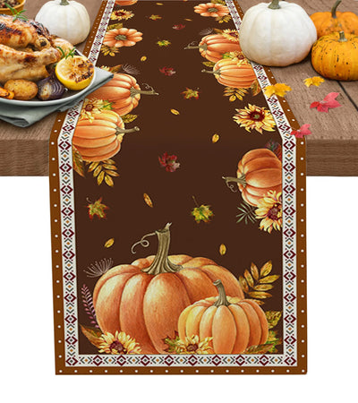 Thanksgiving Autumn Pumpkin Maple Leaf Dining Table Runner Wedding Decor Linen Table Runner Dining Table Christmas Decoration
