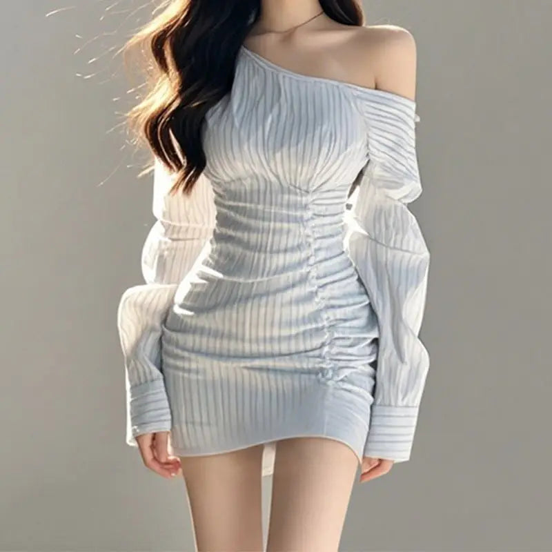 Women's Clothing 2025 Spring and Autumn New Sexy Waist-Close-Up High-Ray Hip-Pack Temperature Striped Striped Dress - The world bestselling 