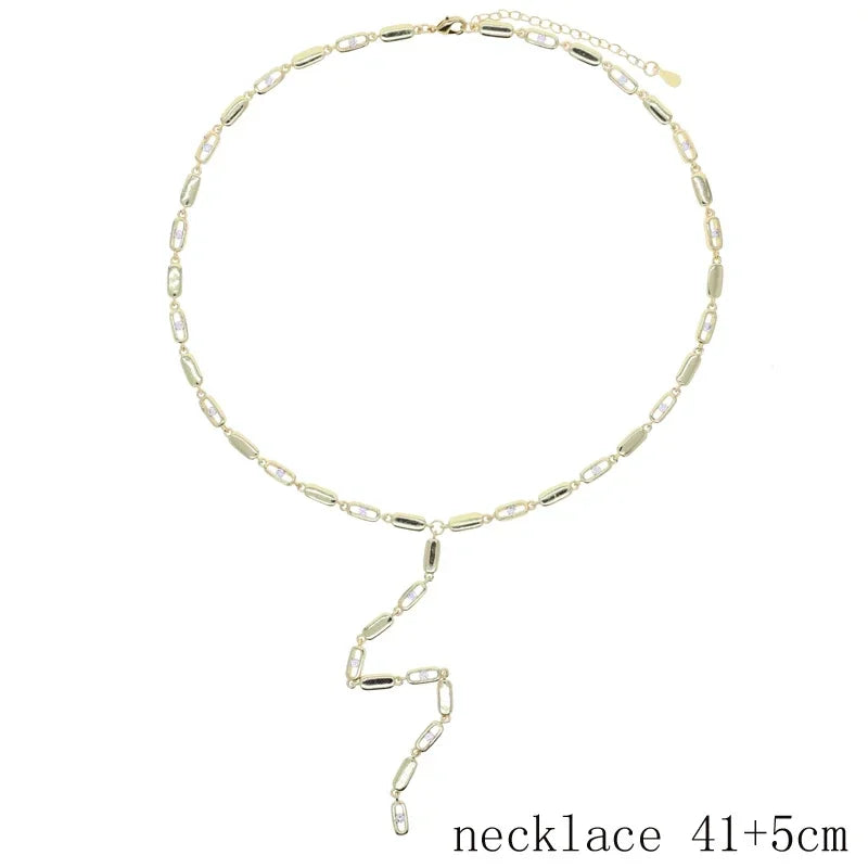 2025 new fashion gold color ladies inlaid zircon Y necklace paper clip necklace shiny jewelry