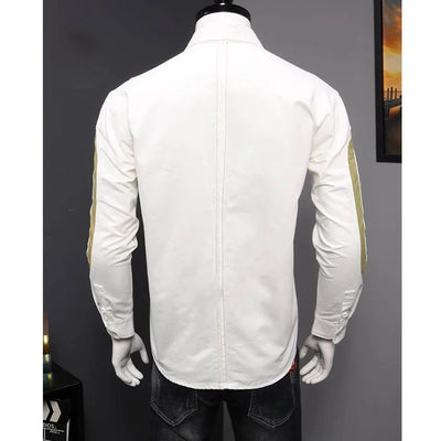 Men's Clothing Korean Fashion Contrast Color Lapel All Match Shirt Spring Autumn Casual Long Sleeve Slim Tops Camisas De Hombre - The world bestselling 