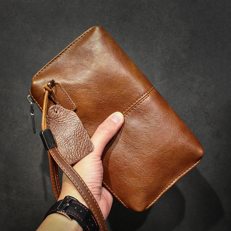 ROOG Men's Genuine Leather Clutch High Quality Long Wallet Women's Luxury Mobile Phone Bag Credit Card Holder Purse Wrist Bags