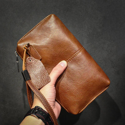 ROOG Men's Genuine Leather Clutch High Quality Long Wallet Women's Luxury Mobile Phone Bag Credit Card Holder Purse Wrist Bags
