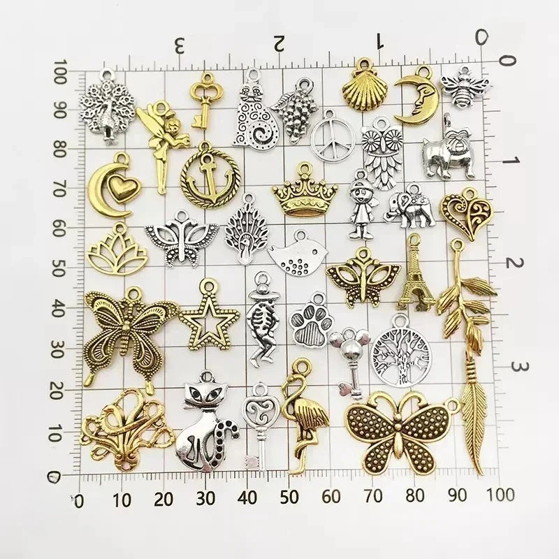 Mixed Tibetan Gold and Silver Alloy Small Pendant Necklace Bracelet Pendant Earrings Handmade DIY Material Jewelry Accessories