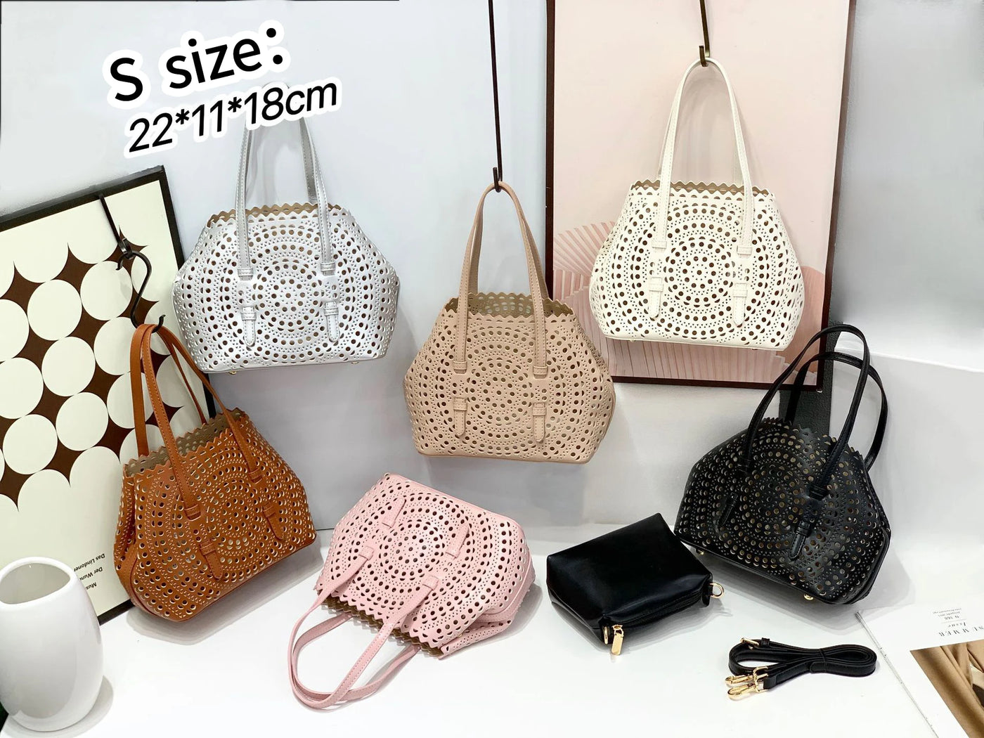 Women's Designer Brand Luxury Round Wave Large Capacity Shopping Tote Handbag Carved Basket Lady Shoulder Crossbody Mother Bag