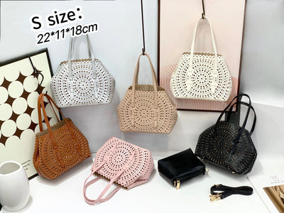 Women's Designer Brand Luxury Round Wave Large Capacity Shopping Tote Handbag Carved Basket Lady Shoulder Crossbody Mother Bag