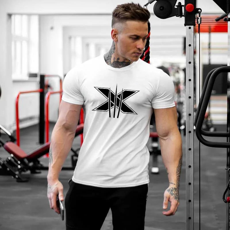 Men's Gym Fitness Clothing Man Cotton Sports Short Sleeve T-shirt Running Training Slim Printed Shirt Sweatshirt Casual Tops - The world bestselling 