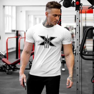 Men's Gym Fitness Clothing Man Cotton Sports Short Sleeve T-shirt Running Training Slim Printed Shirt Sweatshirt Casual Tops - The world bestselling 