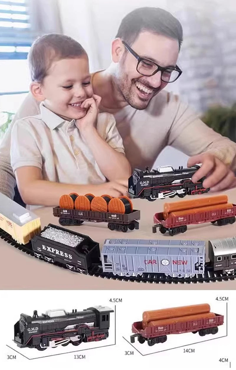 Classical Railway Freight Train Toy Electric Christmas Train Track Set with Light Tracks Model Toys for Kids Gift Children