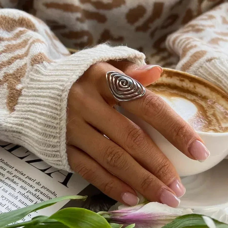 LATS Creaive Stainless Steel Spiral Ring for Women Man Minimalist Irregular Twisted Swirl Rings Fashion Jewelry Unique Gifts