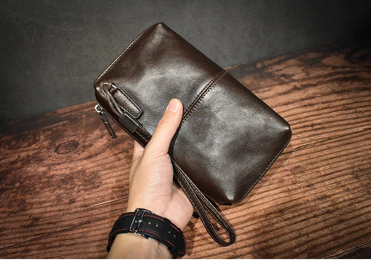 ROOG Men's Genuine Leather Clutch High Quality Long Wallet Women's Luxury Mobile Phone Bag Credit Card Holder Purse Wrist Bags