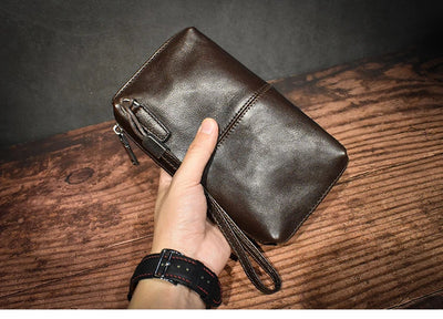 ROOG Men's Genuine Leather Clutch High Quality Long Wallet Women's Luxury Mobile Phone Bag Credit Card Holder Purse Wrist Bags