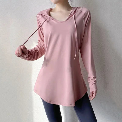 Women's Sports Wear for Fitness Running Hooded Long Sleeve Gym Woman Sport Shirt Yoga Top Breathable Gym Yoga Loose Shirts - The world bestselling 