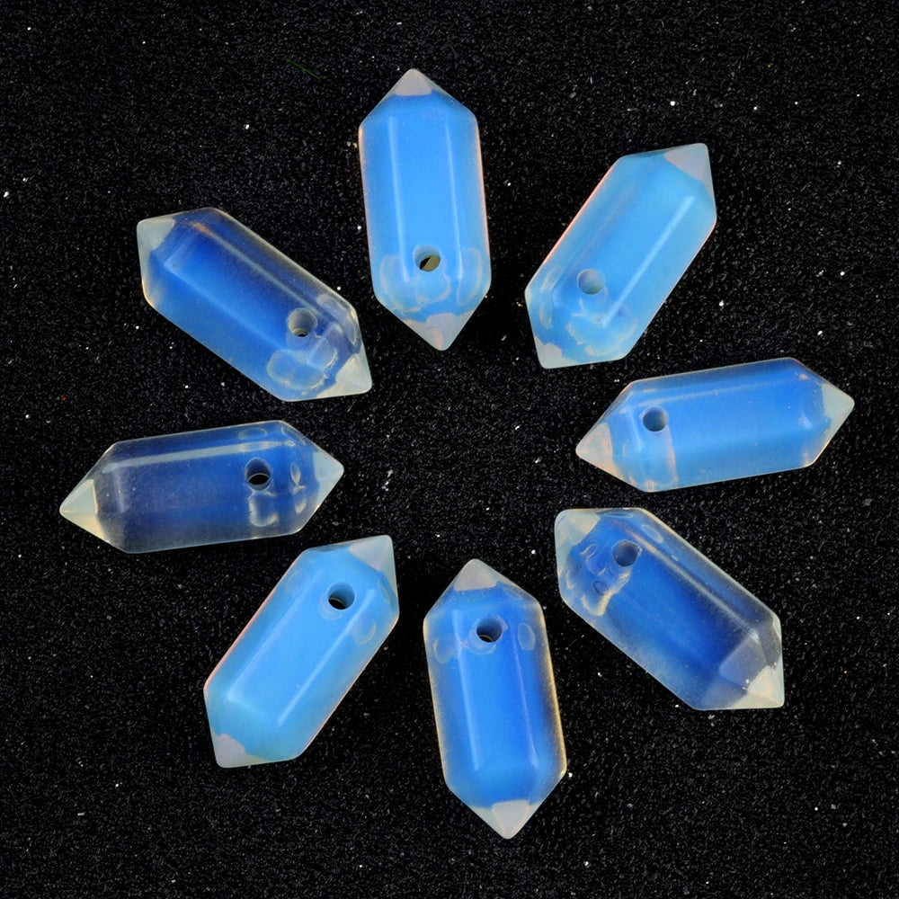 Hexagonal Natural Stone Crystal Tiger Eye Stone Opal Pendant Beads Jewelry Making DIY Necklace Earrings Accessories Gifts