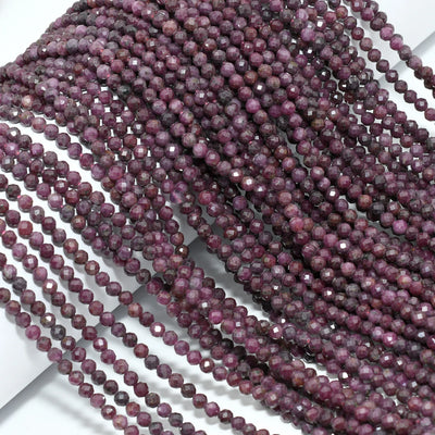 Natural Dark Ruby From India Faceted Round Beads 3.4mm