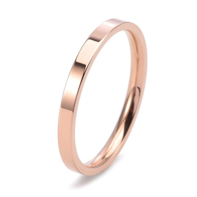 Korean Couple Rings for Women & Men Titanium Steel 2mm Thin Band Minimalist Jewelry Polished Smooth Stackable Matching Rings