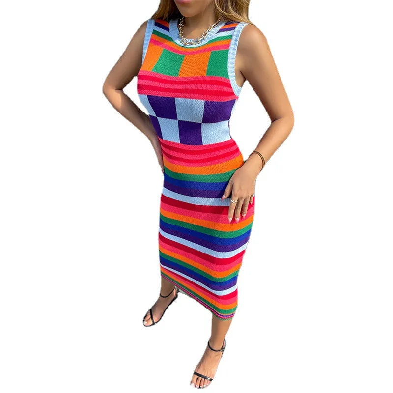 women's clothing  autumn/winter new fashionable contrasting color Christmas sweater long slim fit wrapped buttocks knitted dress - The world bestselling 