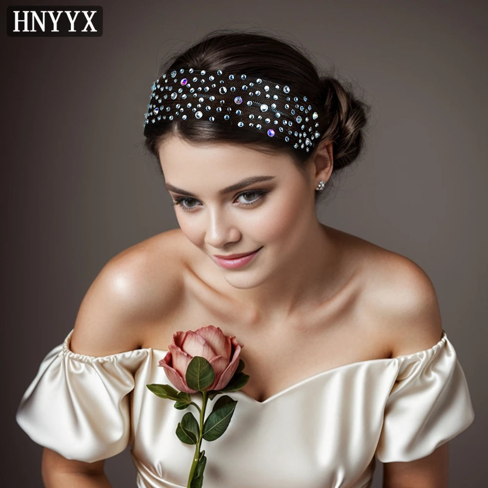 HNYYX Shiny Rhinestone Wide Mesh Baroque Hair Accessories Fashionable Hair Piece Wedding Party Headwear for Women A66