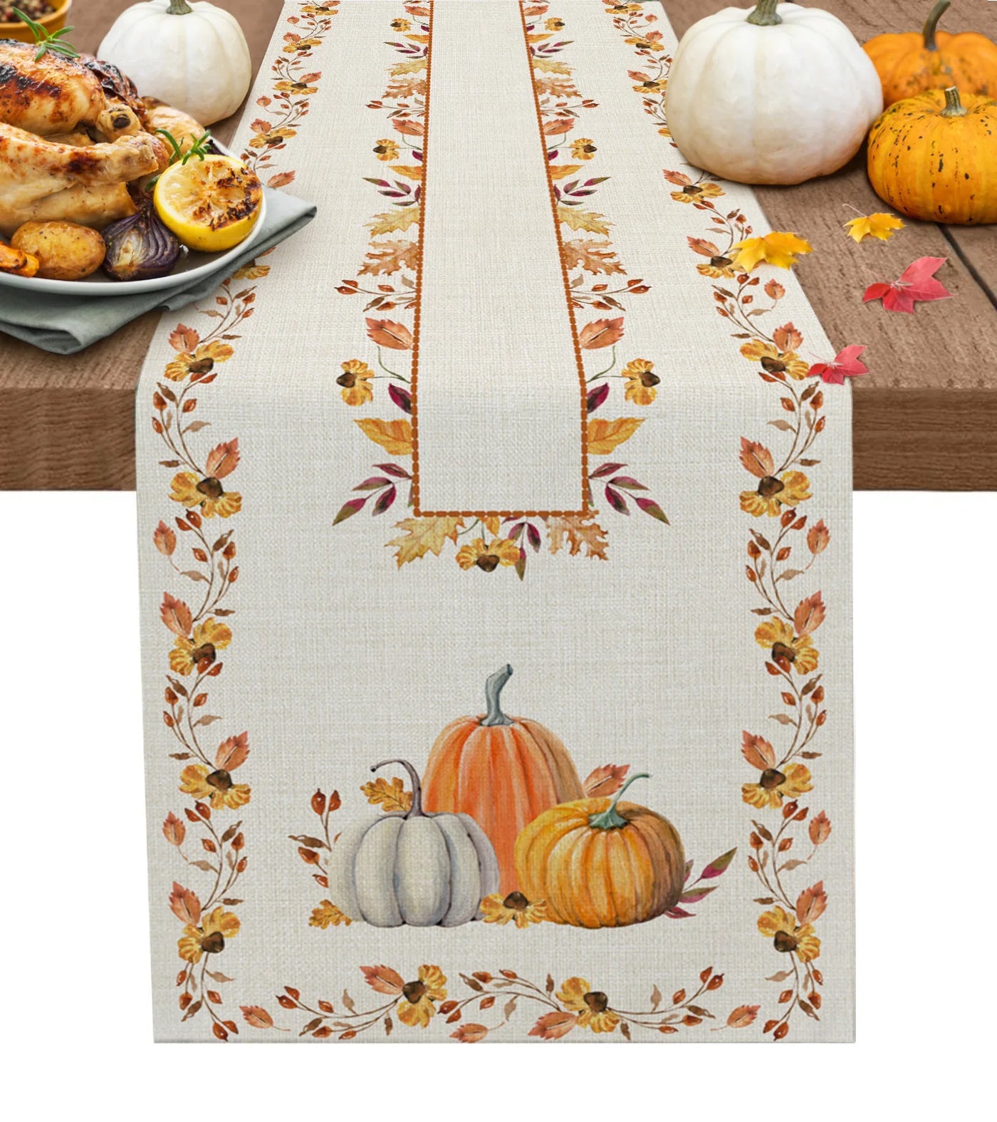 Thanksgiving Autumn Pumpkin Maple Leaf Dining Table Runner Wedding Decor Linen Table Runner Dining Table Christmas Decoration