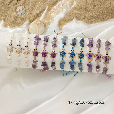 12 Bohemian Exquisite Turtle Stone Bracelet Set Suitable for Summer Beach Vacation