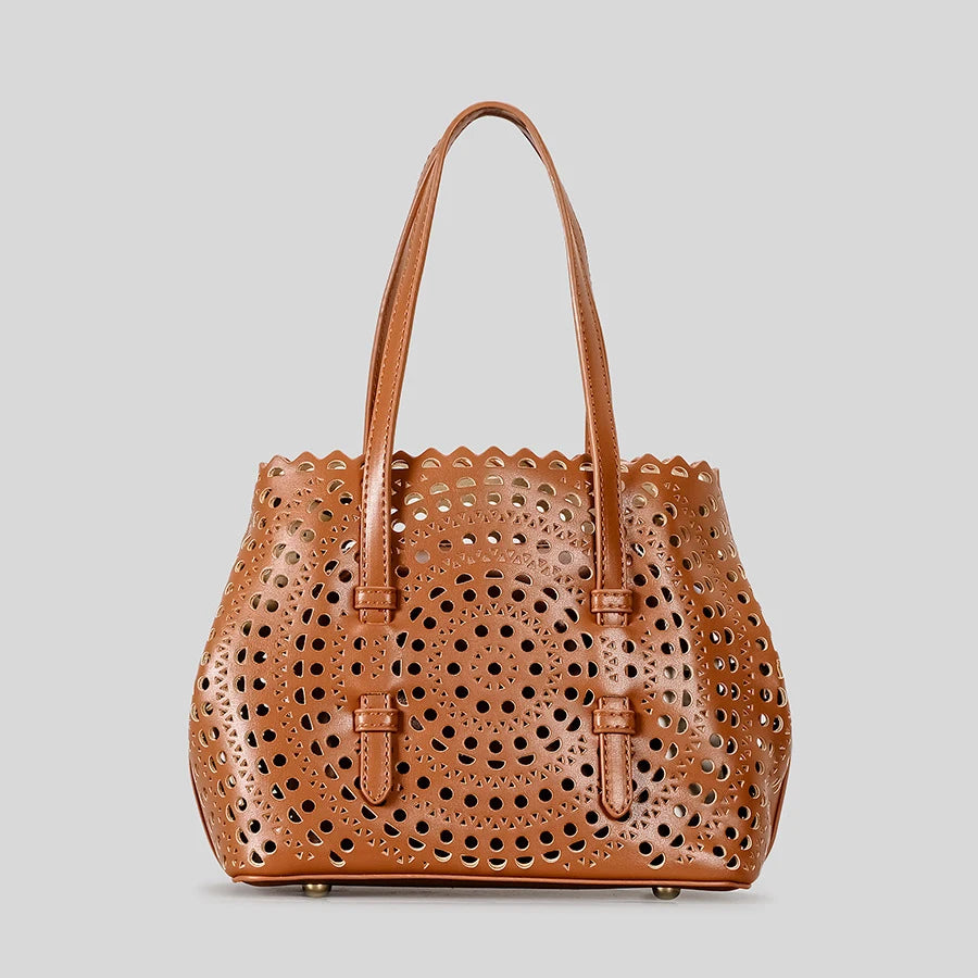 Women's Designer Brand Luxury Round Wave Large Capacity Shopping Tote Handbag Carved Basket Lady Shoulder Crossbody Mother Bag
