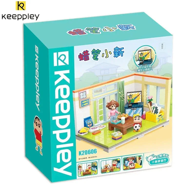 Keeppley Classic Anime Cartoon Crayon Shin-chan Street View Building Blocks House Cat Bus Xiaoxin's Room Bricks Sets  Kids Toys